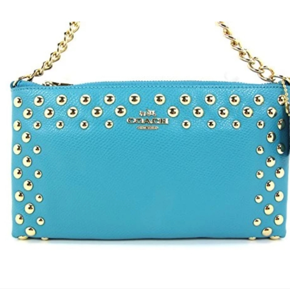COACH Studded Cross Grain Leather Quinn Crossbody F53140 Cadet Blue